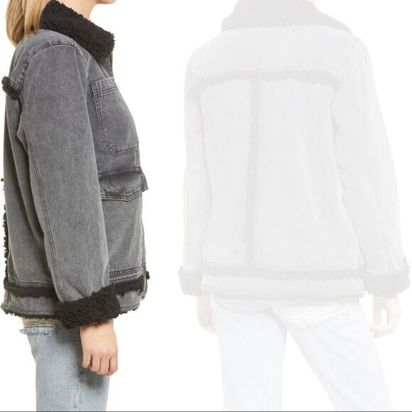 Urban Outfitters Sherpa Denim Jacket BDG Lined Utility Coat - Picture 2 of 3